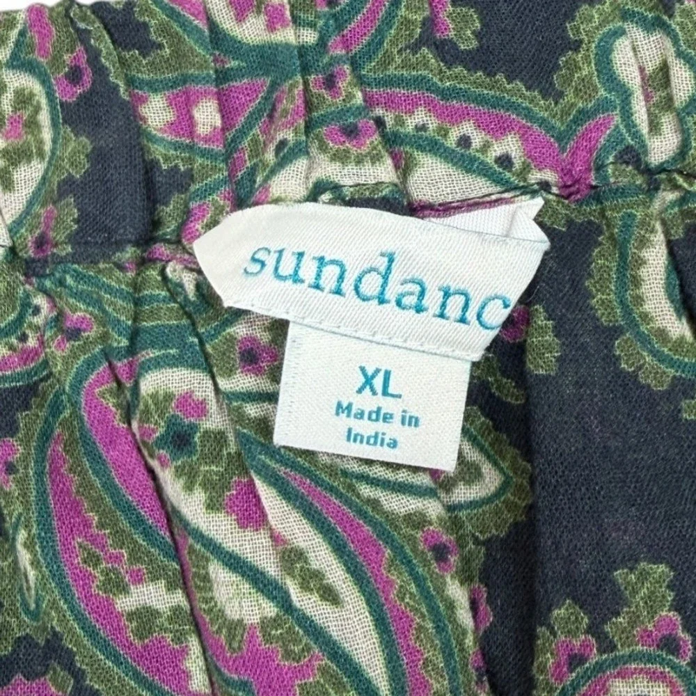Sundance Skirt Womens XL Green Pink Paisley Caldera Ruffle Midi A Line Prairie